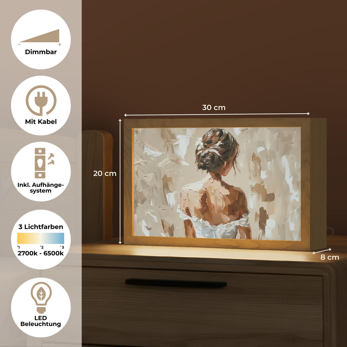 TISCHLEUCHTE Frau - Farbe - Abstrakt - Beige - Modern 30x20 cm - Brombeere, Holzwerkstoff (8/30/20cm) - OnlyWow