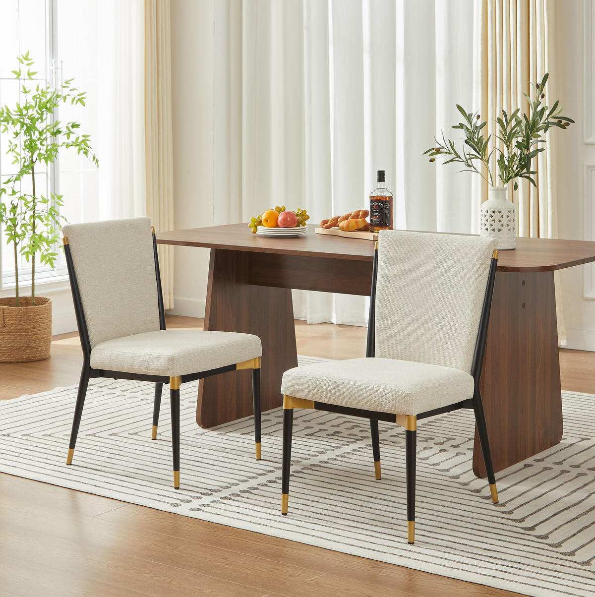 VIERFUSSSTUHL 2er-Set Beige aus Stoff mit schwarz-goldenem Gestell und höhenverstellbaren Stuhlbeinen - Beige, Metall (52/28/94cm) - OKMYHOME