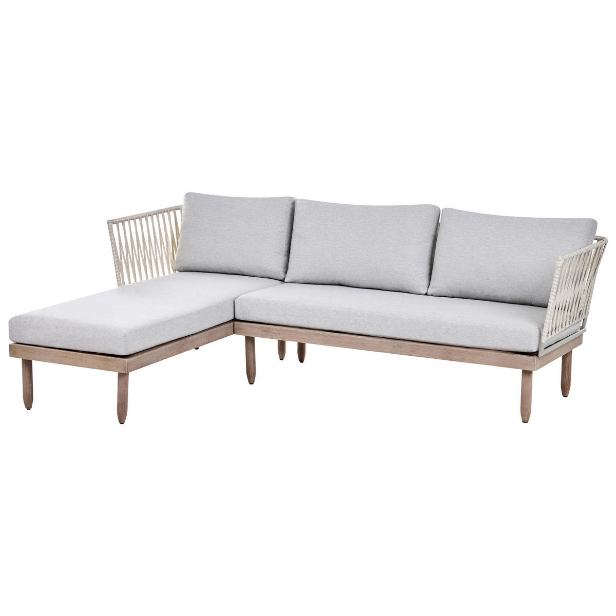 LOUNGE SADA se stolem 4-místná Akáciové dřevo pravostranná Hnědá/Šedá Cremona - šedá/krémová, dřevo - Beliani