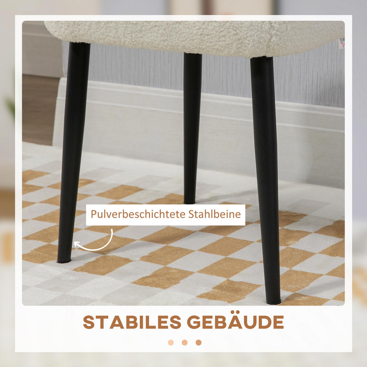 FUSSHOCKER Sitzhocker Quadratischer Schminkhocker mit Kaschmir-Optik, Stahlbeine - Creme, Kunststoff (42/44/42cm) - HOMCOM