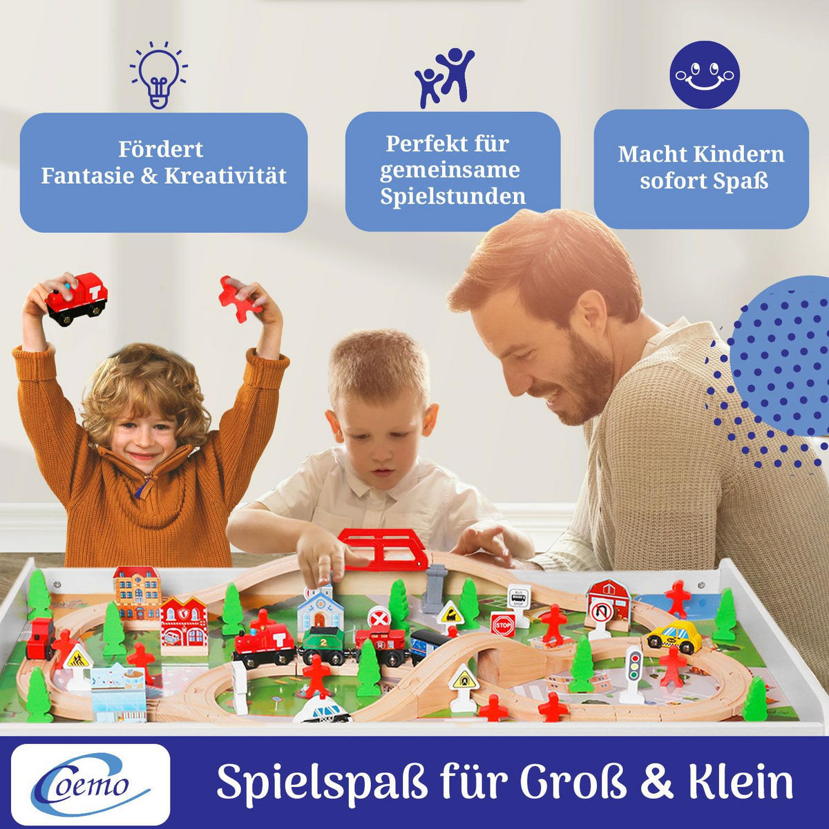 SPIELTISCH MIT HOLZEISENBAHN 90-tlg. Set Tisch Farbe Weiß - Weiß, Holzwerkstoff (57/98cm) - Coemo