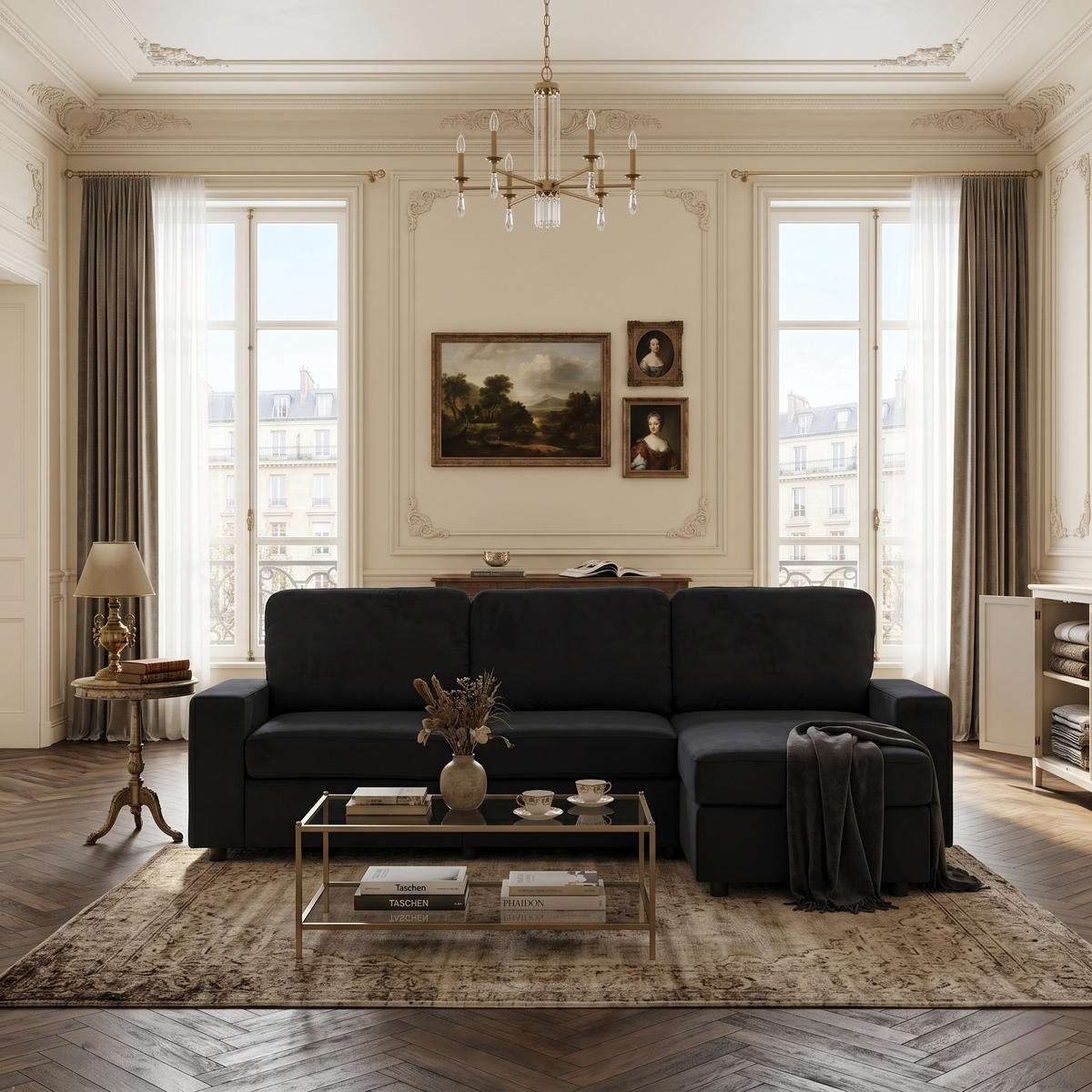 ECKSOFA Polyester Schwarz mit Stauraum - Schwarz, Holzwerkstoff/Textil (245.5/150.5cm) - WISHDOR