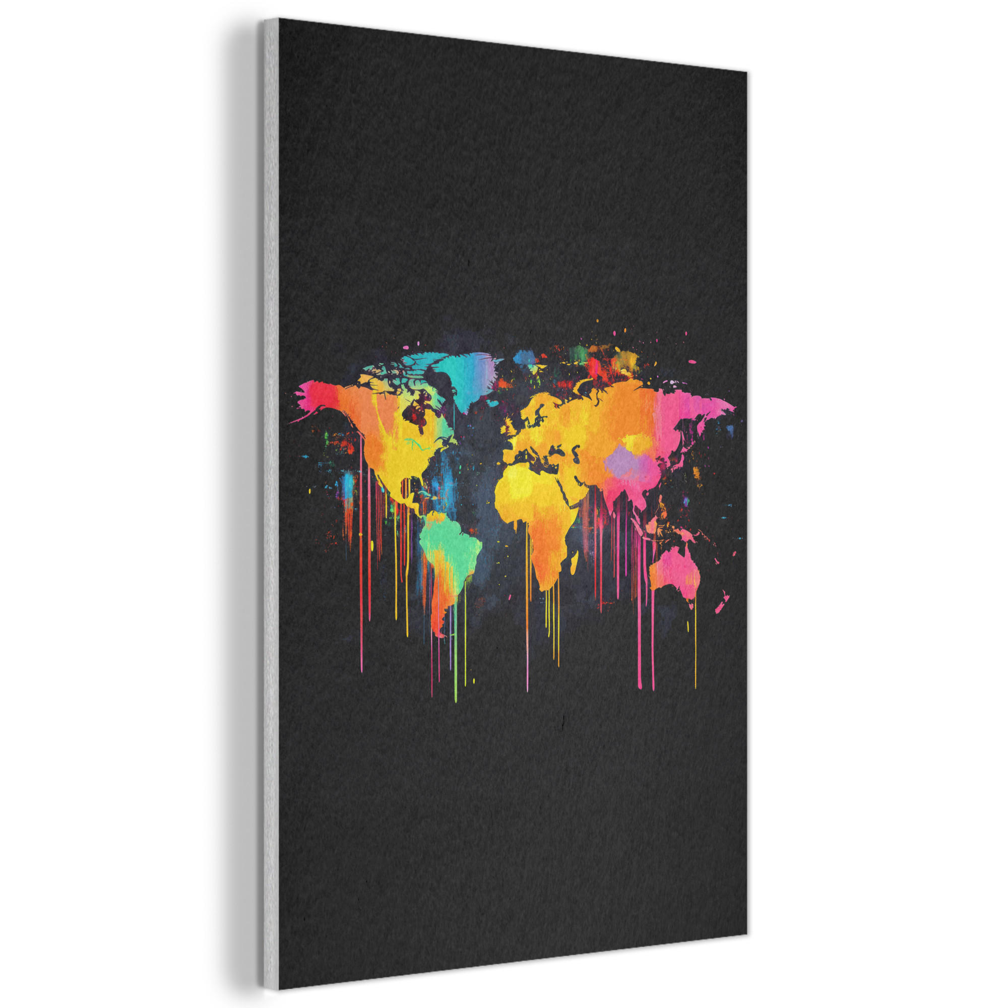 AKUSTIKBILD Weltkarte - Farbe - Bunt - Graffiti - Welt Wanddeko 60x90 cm - Multicolor, Kunststoff (60/90/0.9cm) - MuchoWow