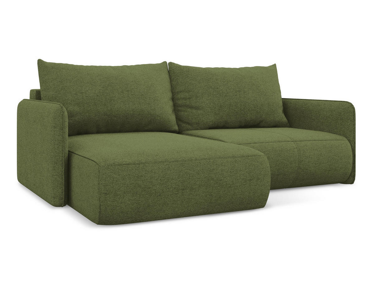 ECKSOFA mit Schlaffunktion Chenille Stoff Grün - Dunkelgrün/Schwarz, Kunststoff/Textil (148/207cm) - Makamii