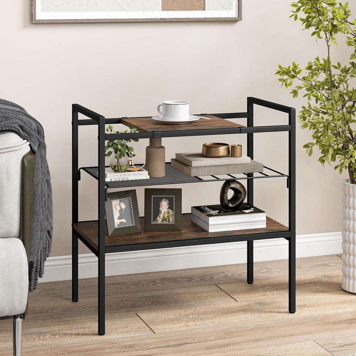 BEISTELLTISCH 61cm Metall - Alteiche, Metall (60/34/61cm) - COSTWAY