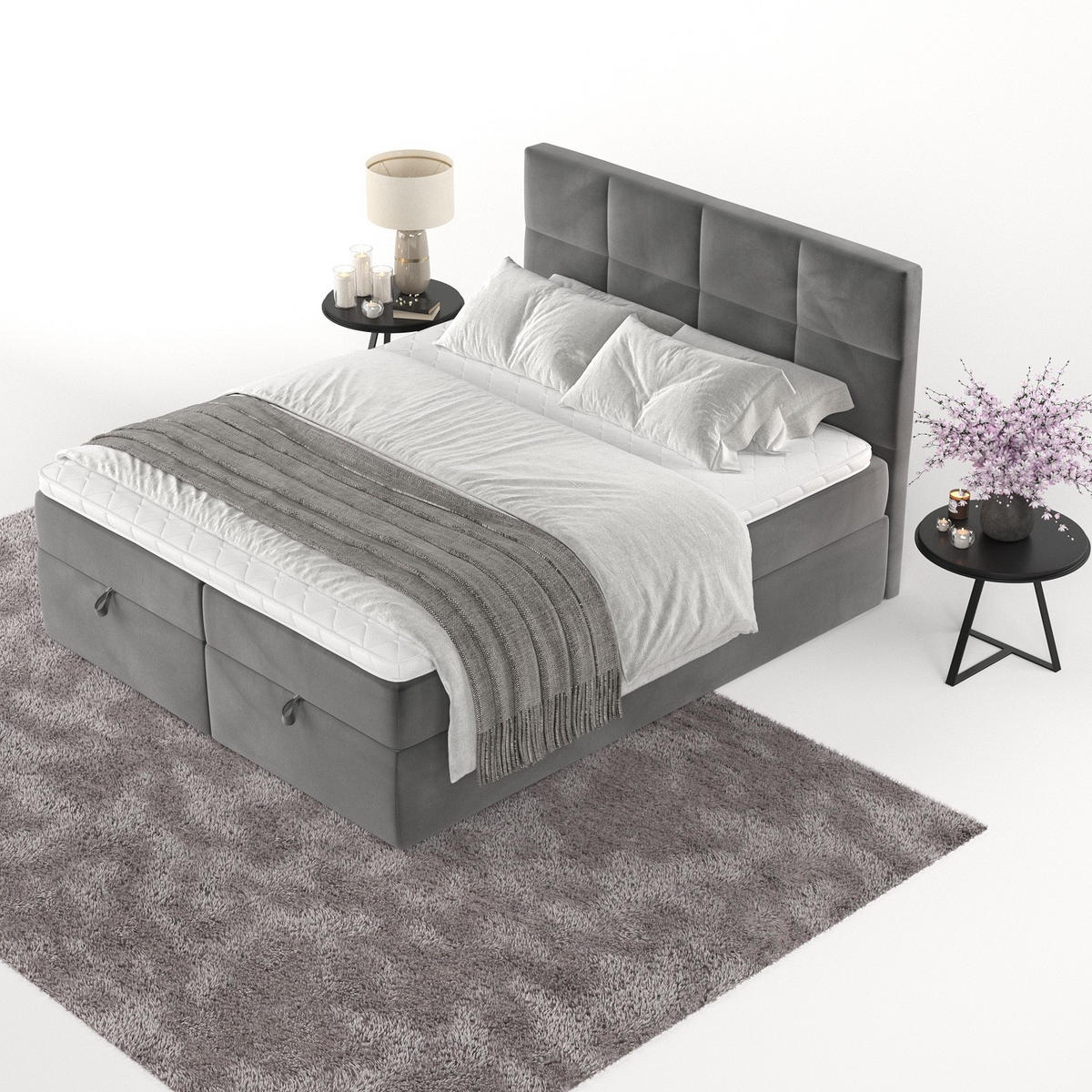 BOXBETT Velto 180/200 cm Grau im Kronos Stoff - Schwarz/Grau, Holz/Holzwerkstoff (180/200cm) - AltaBeds