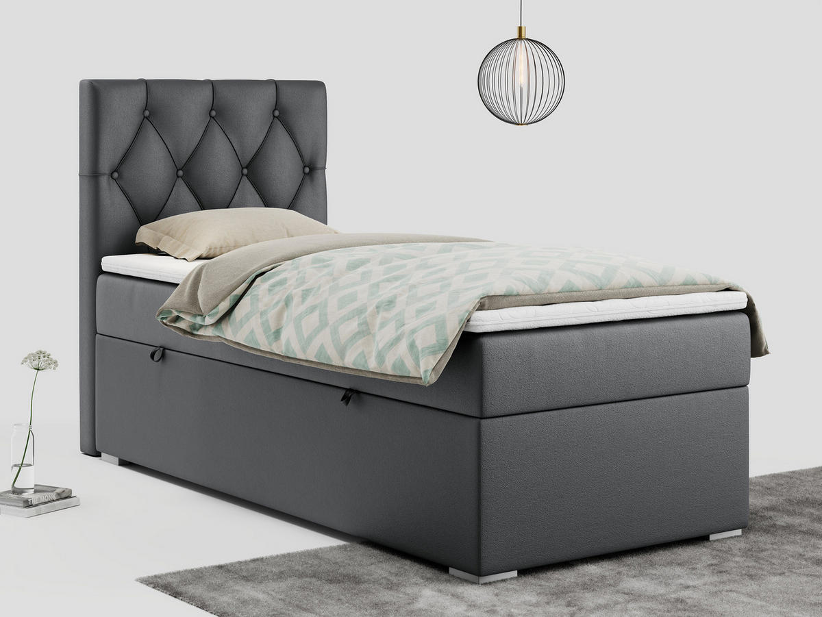 BOXBETT ALDA 90/200 Dunkelgrau Kunstleder - H4 - Links Seite - Dunkelgrau, Holz/Textil (90/200cm) - MKS