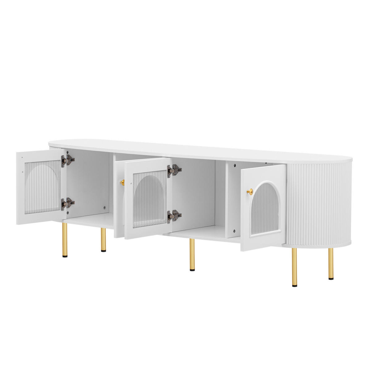 TV-LOWBOARD 170/35/55 cm mit 4 Glastüren, Soft-Close und Kabeldurchlass - Weiß, Holzwerkstoff (170/55/35cm) - BEAOK
