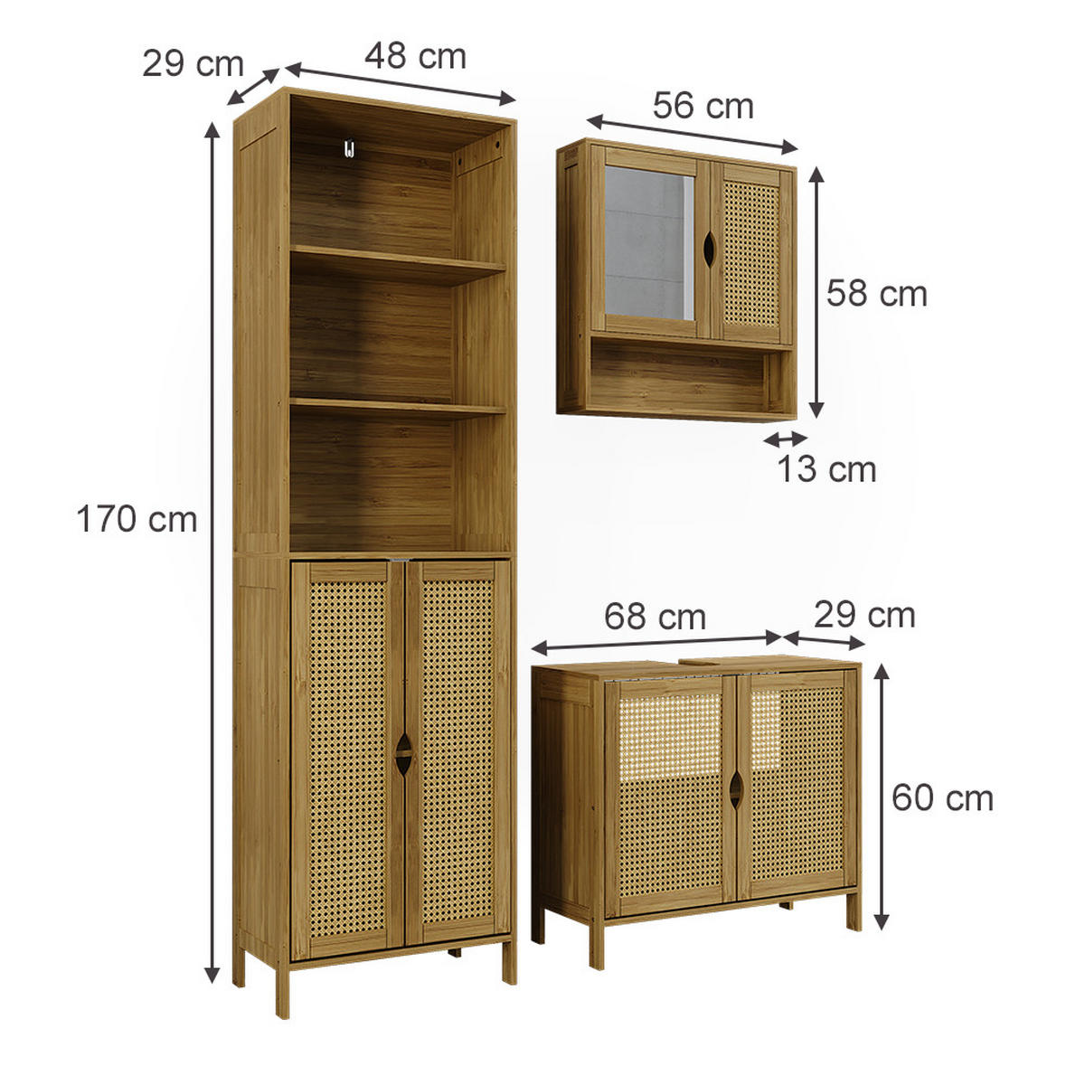 KOUPELNOVÝ NÁBYTEK Liora Bambus 3 díly - zelená barva, kompozitní dřevo (68/60/29cm) - Vicco