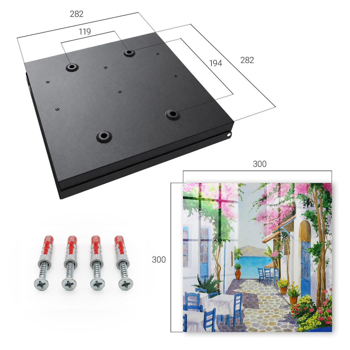 SCHLÜSSELBOX Schwarz 30x30 cm- Türöffnung nach rechts - Mediterrane Schönheit - Weiß, Metall (30/30/5cm) - TULUP