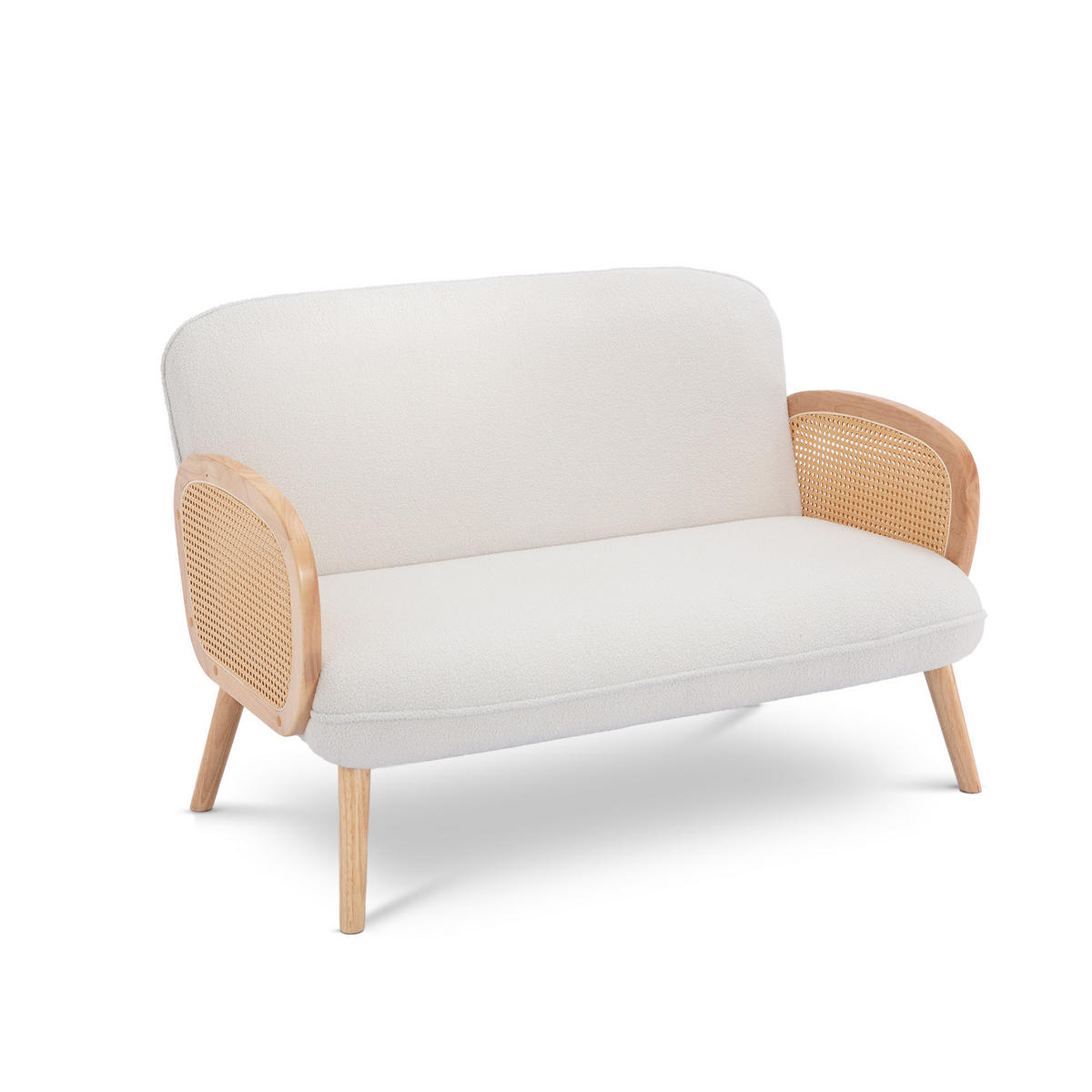 2-SITZER-SOFA Rosi Böhmisches in Cannage und weißem Frottee - Weiß/Akaziefarben, Holz/Holzwerkstoff (125/83/79cm) - Sicaan