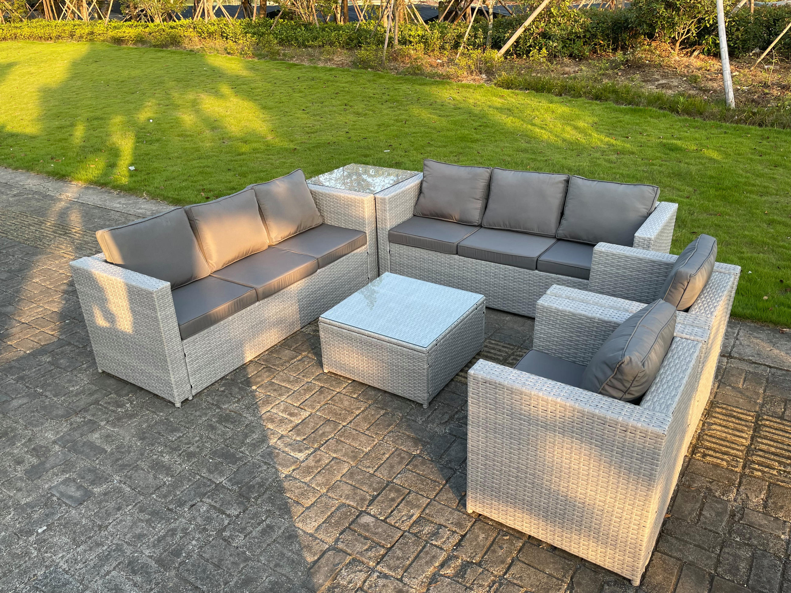 Thumbnail - Fimous Gartensofa, Hellgrau, Metall, 8-Sitzer, quadratisch, Gartenmöbel, Gartenmöbel-Sets