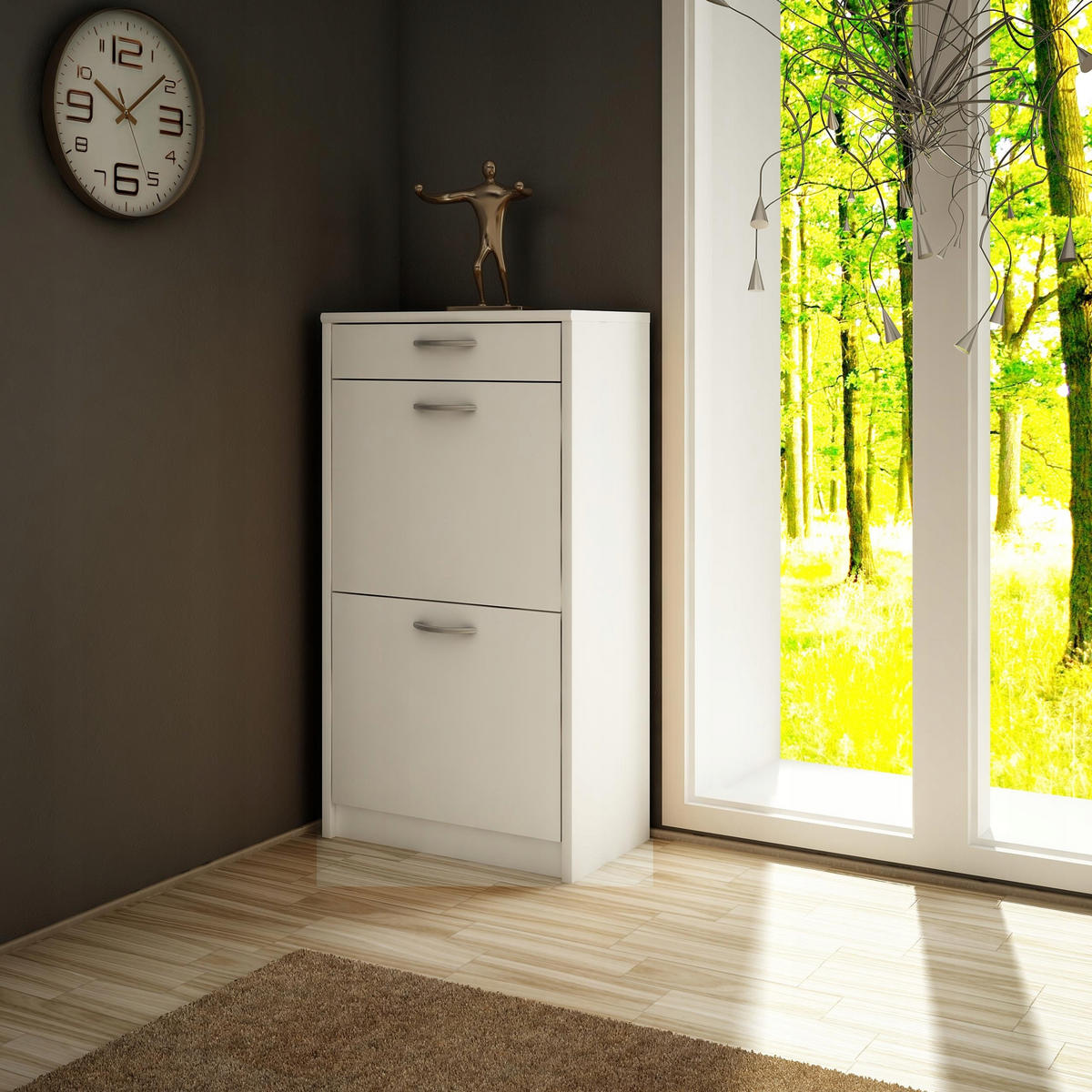 SCHUHSCHRANK 2D1S Weiß 50/28/92 cm - Weiß, Holzwerkstoff (50/92/28cm) - Matkam Möbel