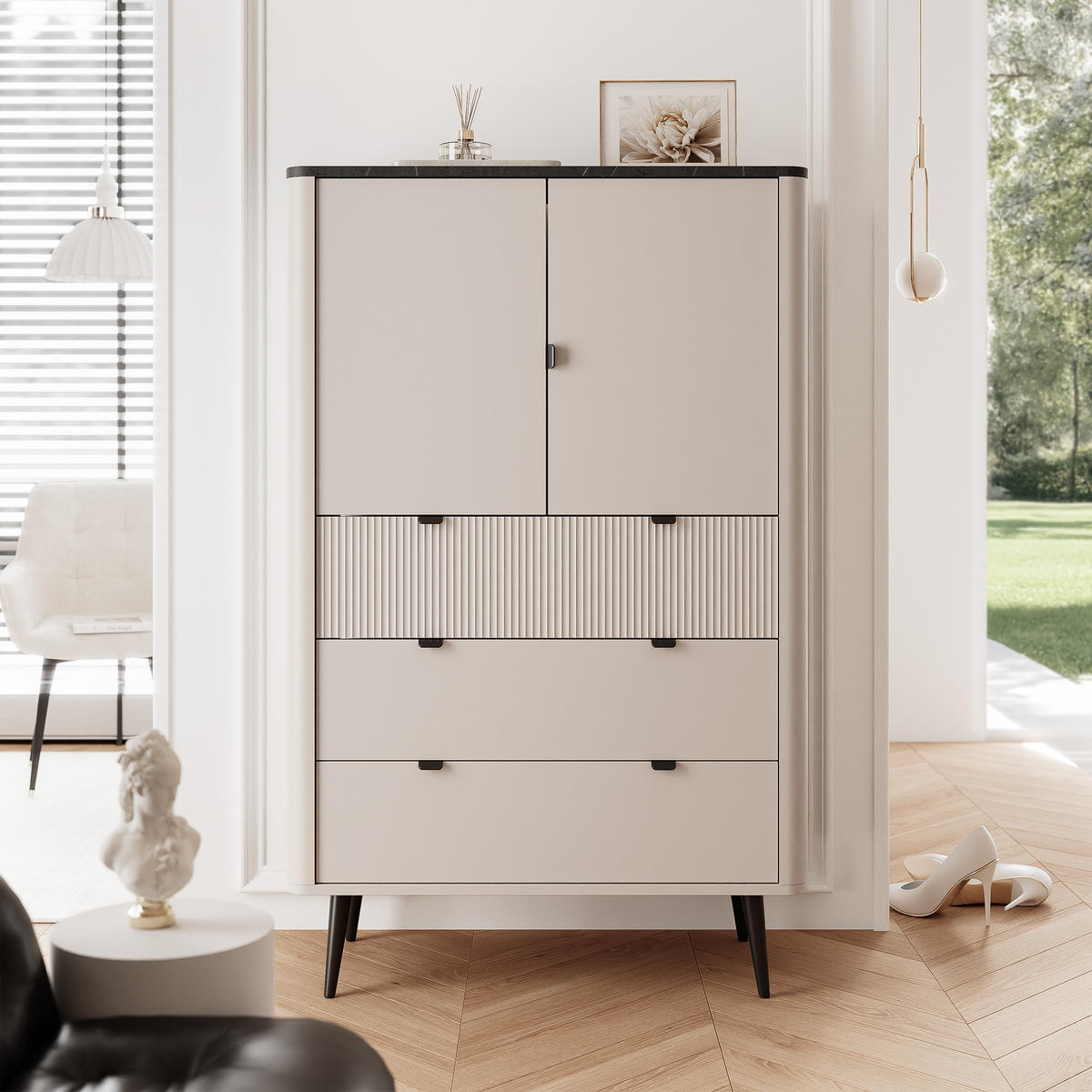 KLEIDERSCHRANK mit Schubladen NAVANI 90 cm Kaschmir Nuss - Kaschmir/Schwarz, Holzwerkstoff/Metall (90/142/40cm) - Idohome