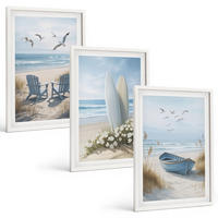 BILDER SET 3er Set - 40x60 cm Weißer Rahmen - Strand Surfbretter Vögel - Weiß, Kunststoff (40/60cm) - TULUP
