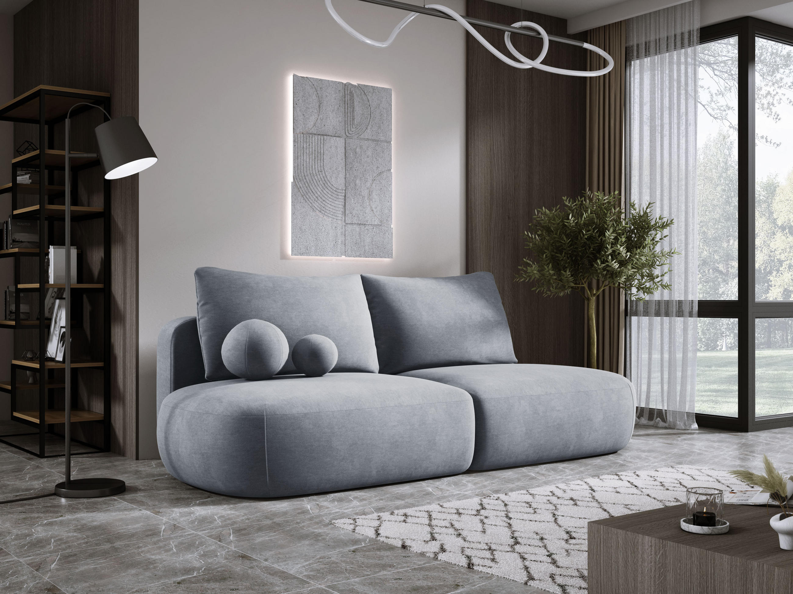 SCHLAFSOFA Moderne BABU mit Schlaffunktion – 3-Sitzer Sofa mit Bettkasten, DL-Automat, 2 Rückenkissen, 2 Zierkissen, 240x90x90 cm, Esche - Hellgrau, Holz/Textil (240/90/90cm) - DomoHome