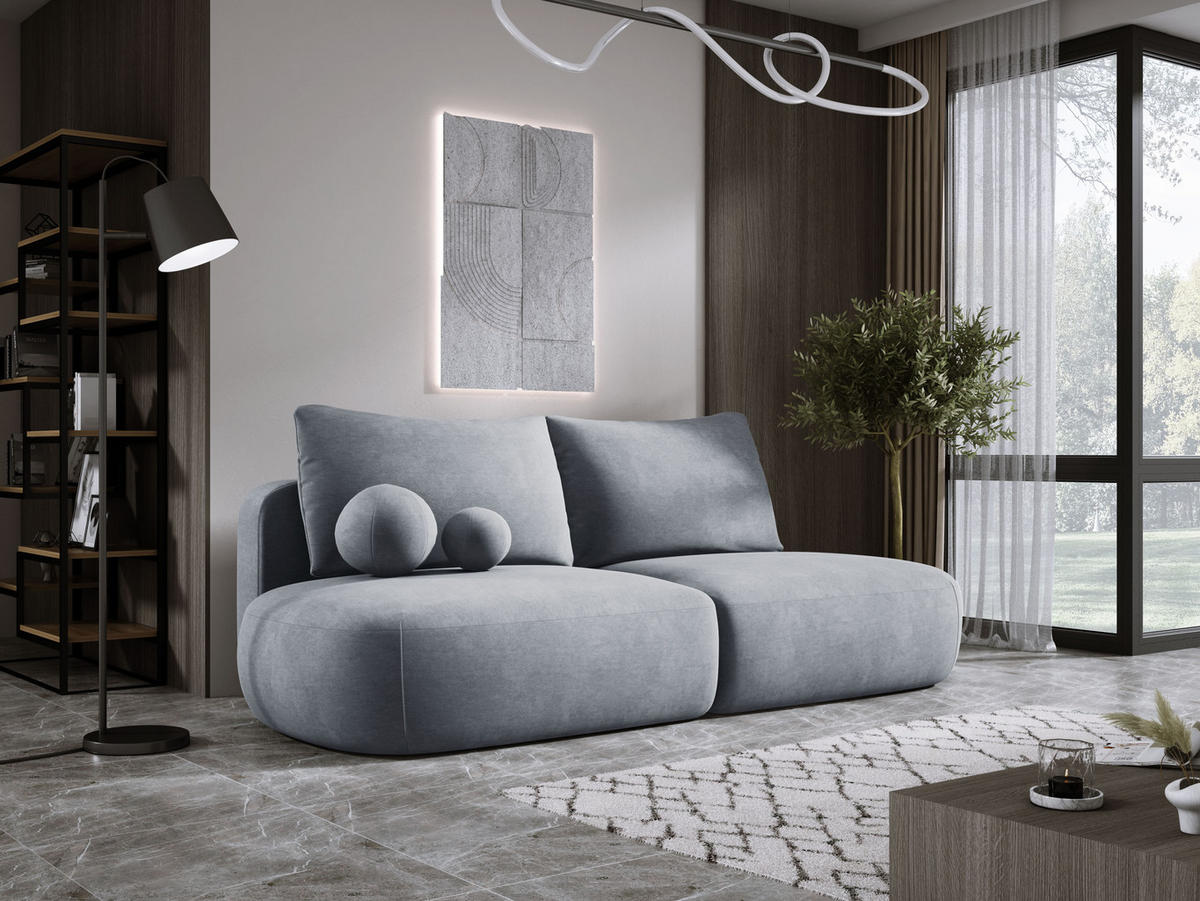 SCHLAFSOFA Moderne BABU mit Schlaffunktion – 3-Sitzer Sofa mit Bettkasten, DL-Automat, 2 Rückenkissen, 2 Zierkissen, 240x90x90 cm, Esche - Hellgrau, Holz/Textil (240/90/90cm) - DomoHome