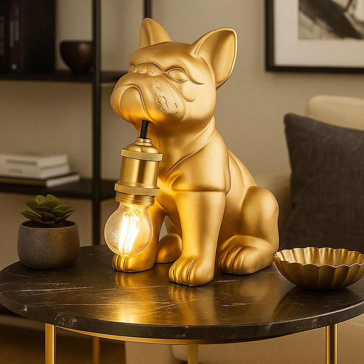 TISCHLEUCHTE Keramik Metall Gold Hundedesign - Goldfarben, Metall (19.5/12.5/24cm) - Globo Lighting
