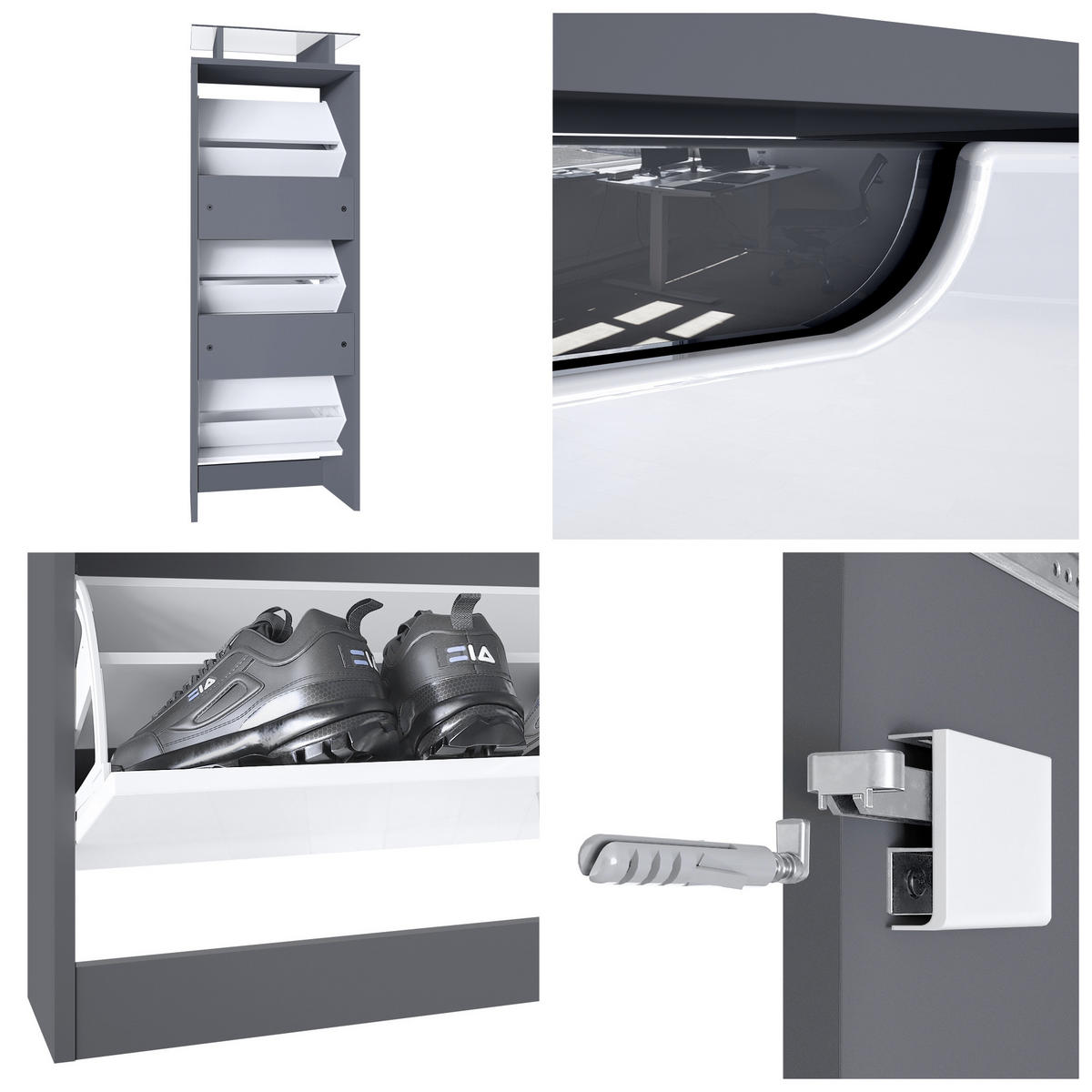 SCHUHSCHRANK Space Grau Hochglanz - Grau, Holzwerkstoff (46/128/23cm) - Vladon
