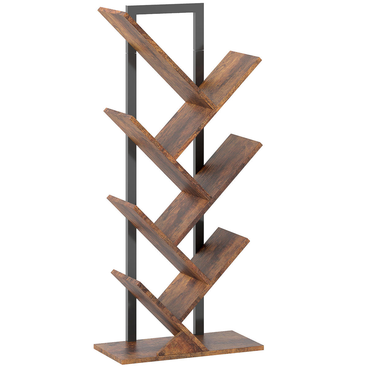 BÜCHERREGAL Standregal mit 7 Ebenen Schmal Regal im Baumform Rustikal Braun - Rostfarben/Schwarz, Holzwerkstoff/Metall (24/109/50cm) - HOMCOM