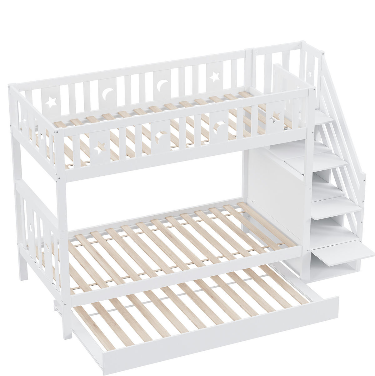 ETAGENBETT 90/200 cm in Weiß mit Ausziehbett und Stauraum - Weiß, Holzwerkstoff (90/200cm) - OKMYHOME