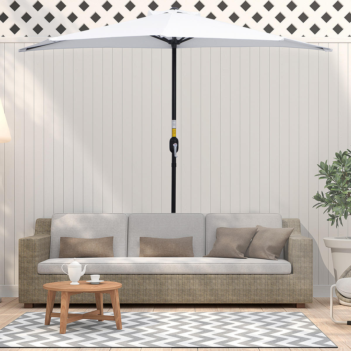 SONNENSCHIRM DE-11422 für Balkon, mit Kurbel, 5 Streben Creme - Weiß, Metall (135/260cm) - ComfortXL