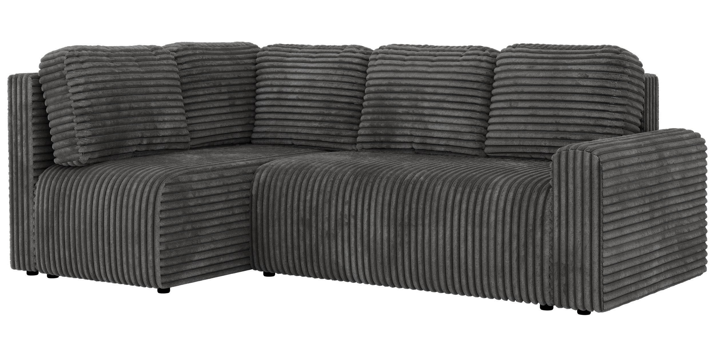 ECKSOFA NESSARO COR L - Grau Cord - Links - Schwarz/Grau, Kunststoff/Textil (151/240cm) - MKS