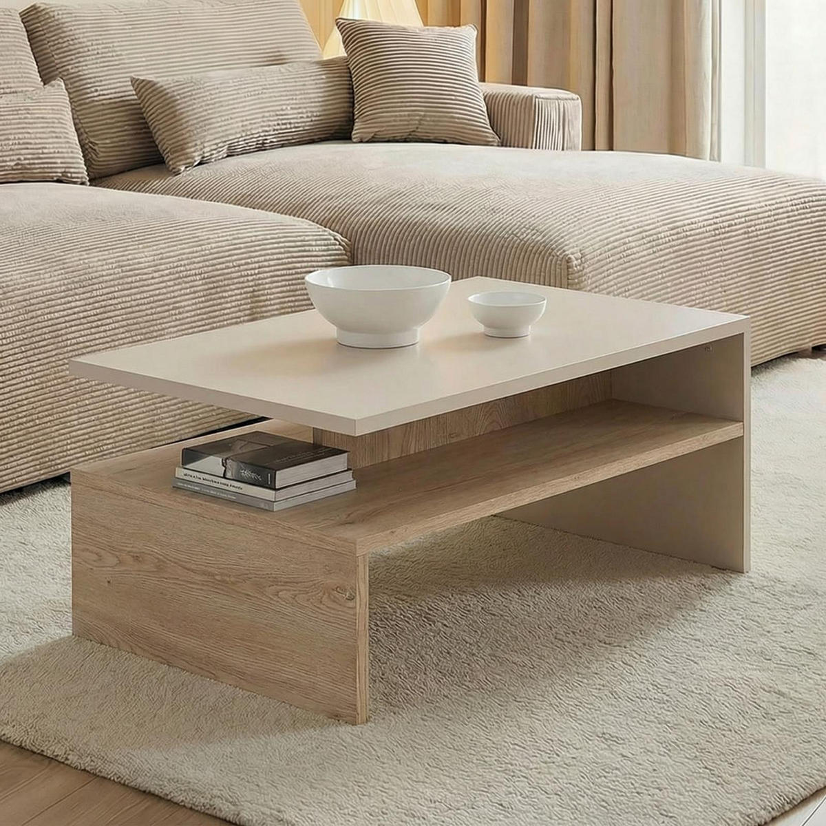 COUCHTISCH PAULINA Kaschmir/Cremona Eiche - Kaschmir/Sonoma Eiche, Holzwerkstoff (60/90/42cm) - IDIMEX