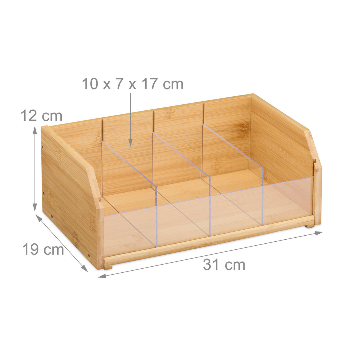 TEE-ORGANIZER - Hellbraun, Holz/Kunststoff (31/12/19cm) - Relaxdays