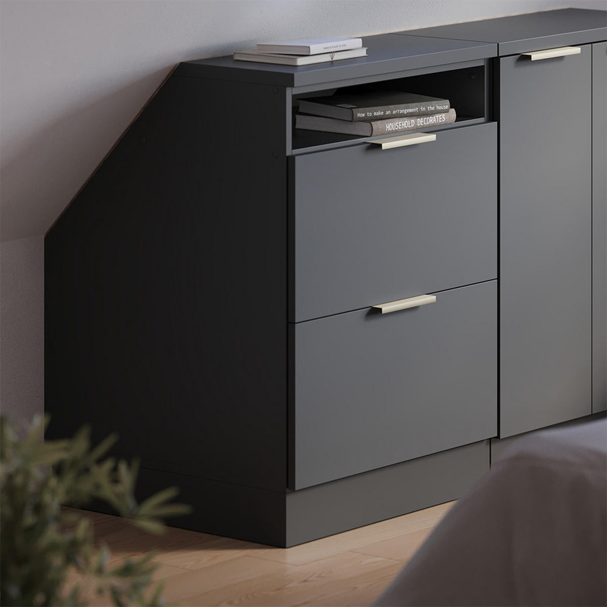 POŠEVNA OMARA Rion Antracitno-zlata 60 x 81.6 cm z 2 predaloma, korpus omare globina 60 cm - antracit, leseni material (60/83.8/60cm) - Vicco