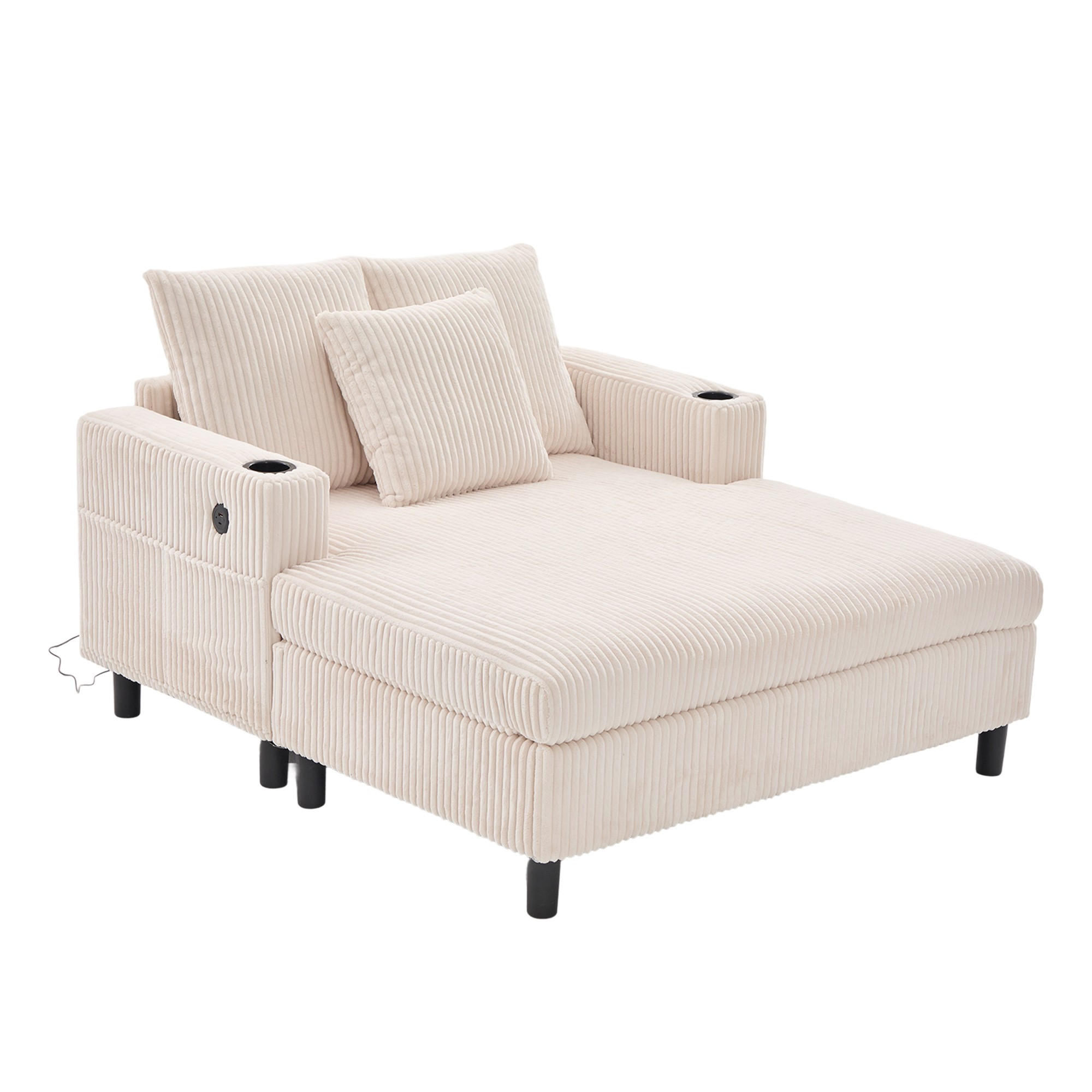RELAXLIEGE XXL Polsterliege,Relaxsessel,3 Zierkissen,Cord,Beige - Beige, Textil (128/85/142cm) - LVHOM