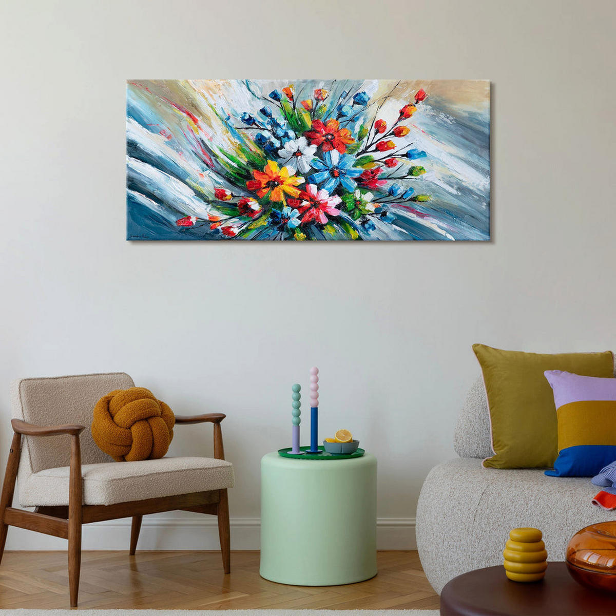 GEMÄLDE Heller Strauß auf Keilrahmen 115x50 cm - Multicolor, Holz (115/50cm) - YS-art gallery
