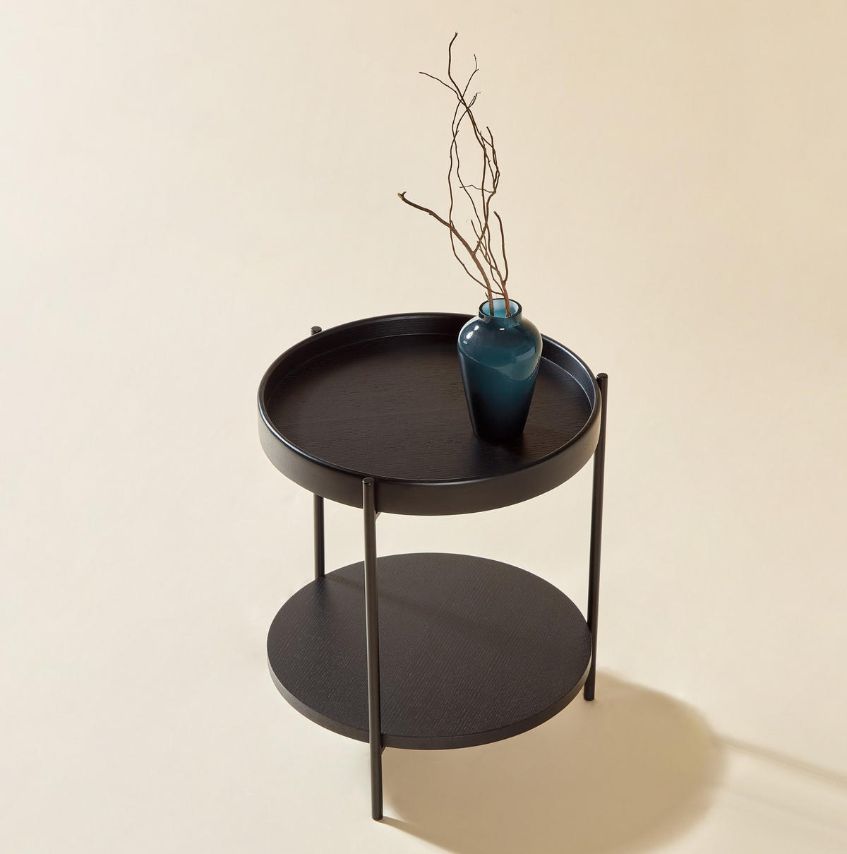 COUCHTISCH 2er-Set rund 2-stufig Ø 69 cm Holz/Metall Schwarz - Schwarz, Holz (44/44/48cm) - Meubliv