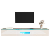 TV Lowboard LED 180x30x30 cm, hängend oder stehend, Weiß Hochglanz - Weiß, Holz (180/30/35cm)