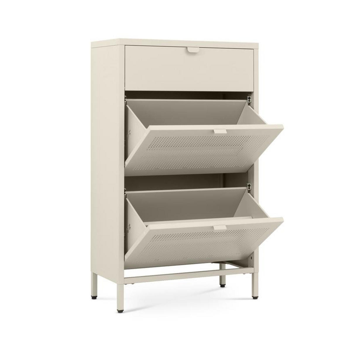 SCHUHSCHRANK RUBEN aus beigefarbenem Metall im Industriestil mit 2 Klappen und 1 Schublade - Beige, Metall (60/101.5/30cm) - Sicaan