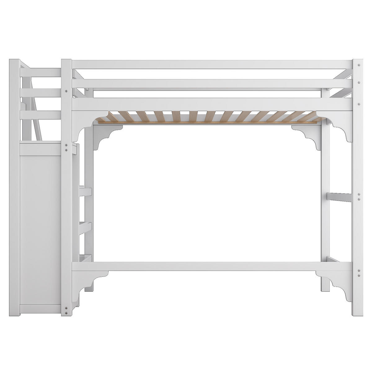 HOCHBETT 140/200 cm DE-04779, mit Kleiderschrank und Stauraumtreppe in Weiß - Weiß, Holz/Holzwerkstoff (140/200cm) - ComfortXL