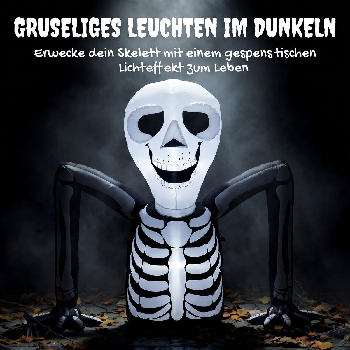 AUFBLASBARES-HALLOWEEN-SKELETT Polyester Schwarz - Weiß, Textil (53/142/153cm) - Outsunny