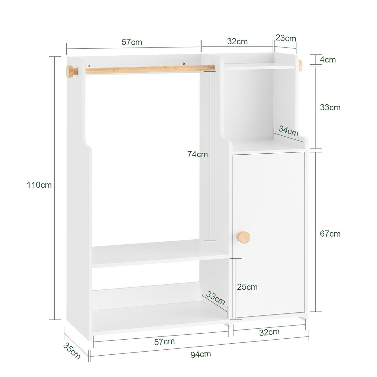 KINDERGARDEROBE Weiß - Weiß, Holzwerkstoff (94/110/35cm) - SoBuy