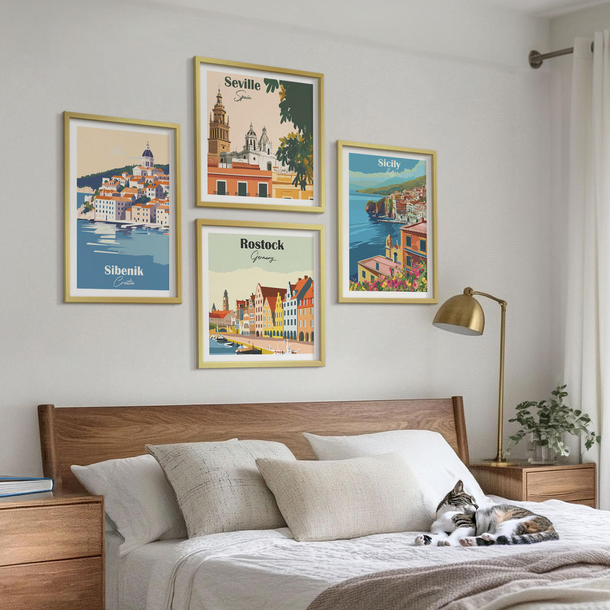 WANDBILDER 4er Set - 50x50 cm & 40x60 cm Goldrahmen - Landschaften europäischer Städte - Goldfarben, Kunststoff (50/50cm) - ArtPrintCave