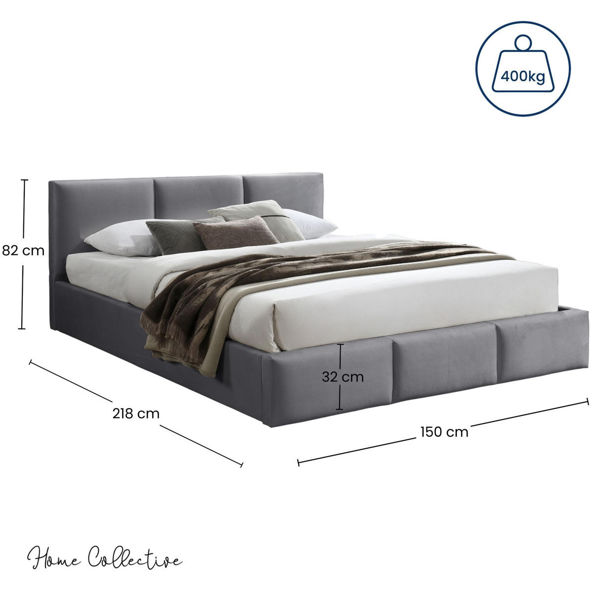 POLSTERBETT 140x200 cm in Grau - Grau, Metall (140/200cm) - Home Collective
