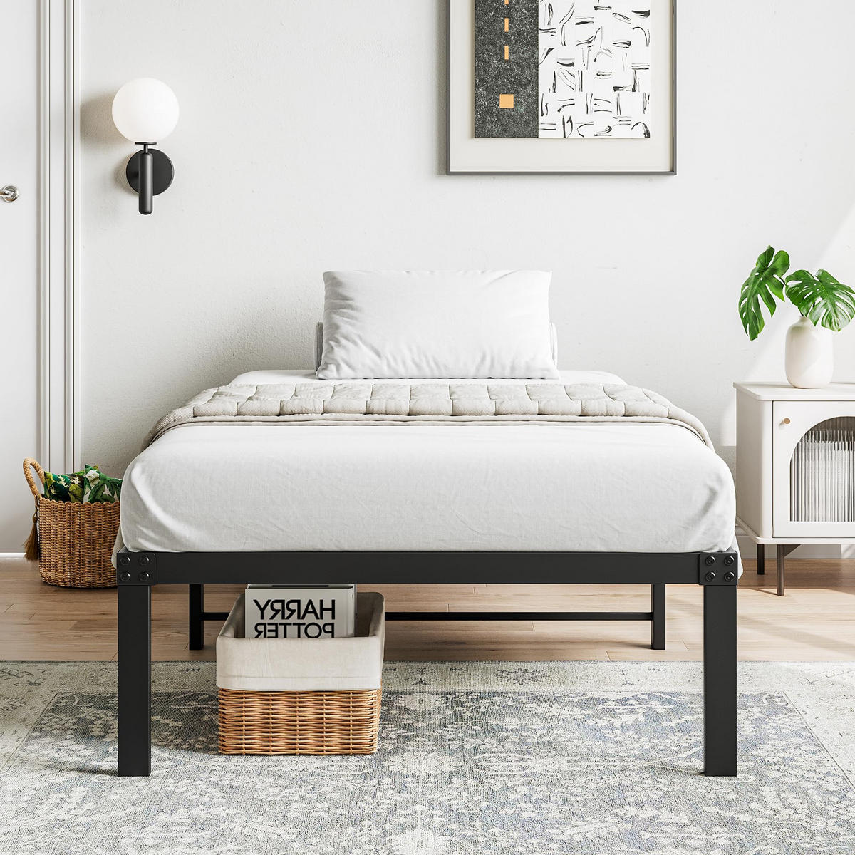 METALLBETT 90/200 cm DE-33035 mit Stauraum und geräuschlos Schwarz - Schwarz, Metall (90/200cm) - ComfortXL