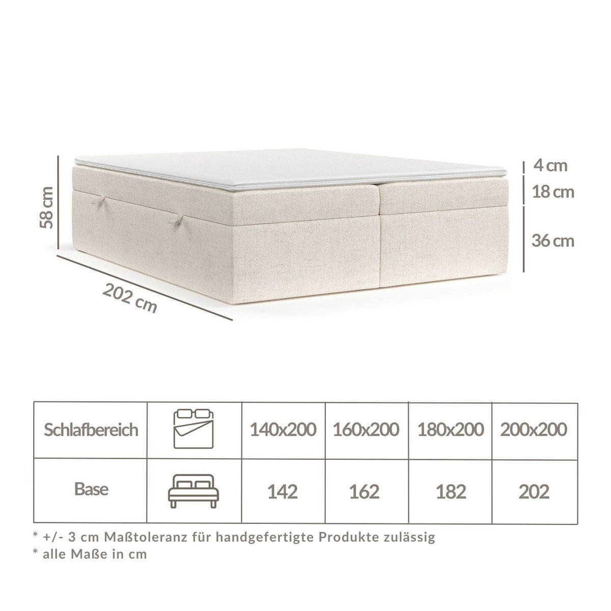 BOXBETT Lennon Beige 140/200 cm im Webstoff - Beige/Schwarz, Holz/Holzwerkstoff (140/200cm) - Maison de Reve