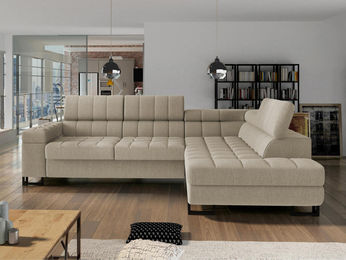 ECKSOFA Laris, Seite: Rechts - Schwarz/Naturfarben, Holz/Textil (271/203cm) - MIRJAN24