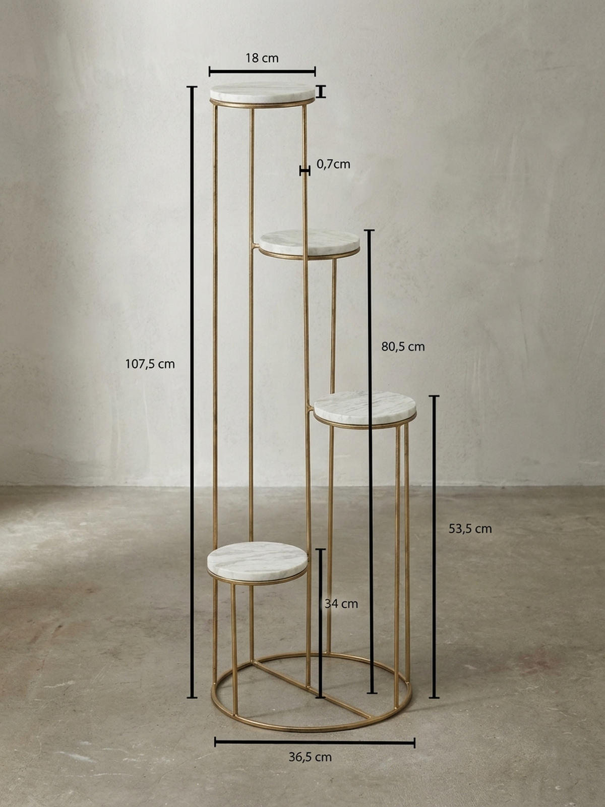 BLUMENSTÄNDER Weiß Marmor für Wohnzimmer und Dekoration - Goldfarben, Stein/Metall (37/37/108cm) - KADIMA DESIGN