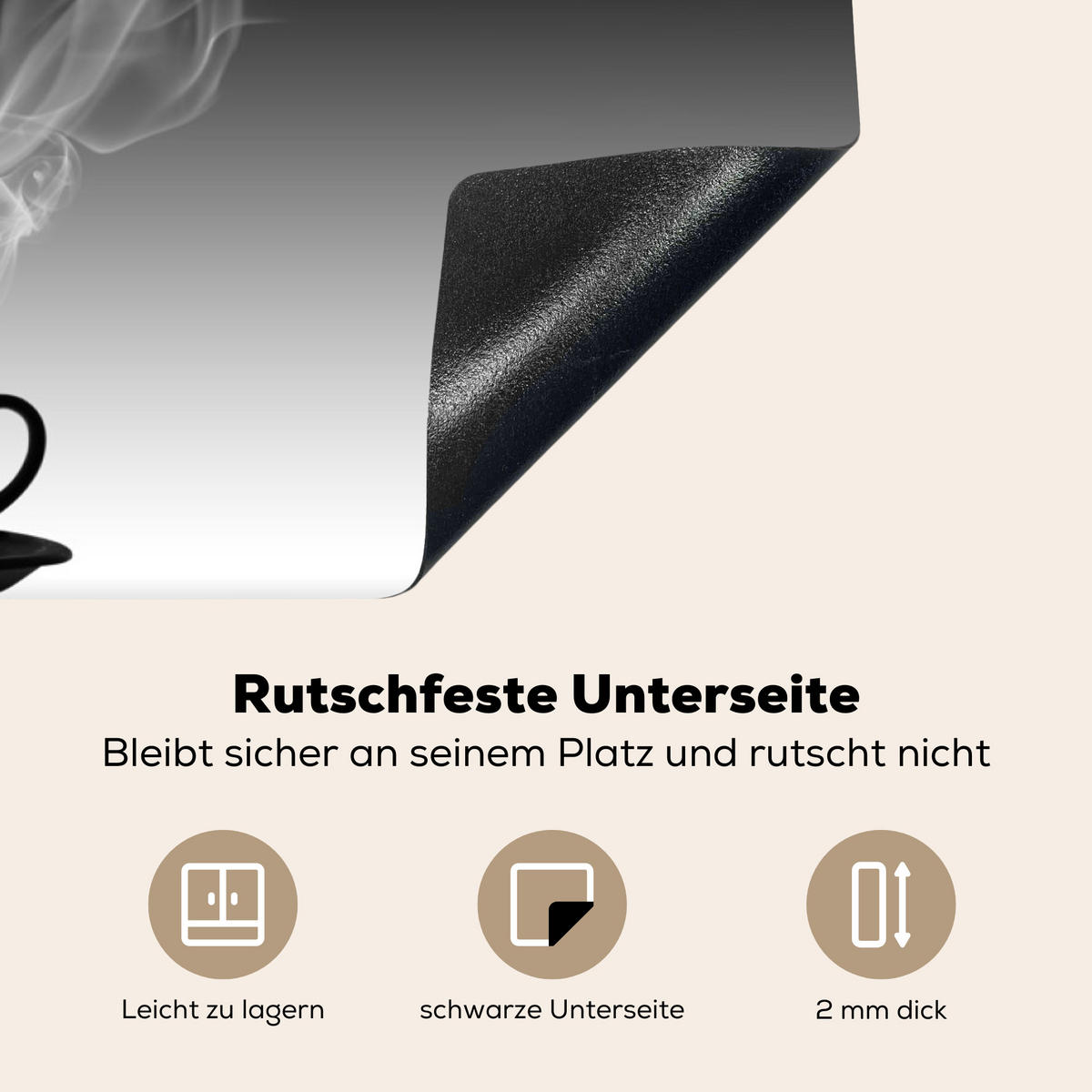 HERDABDECKPLATTE Kaffee - Herz - Schwarz und weiß - Tassen Induktionsschutz 91.2x52 cm - Weiß, Kunststoff (91.2/52/0.2cm) - MuchoWow