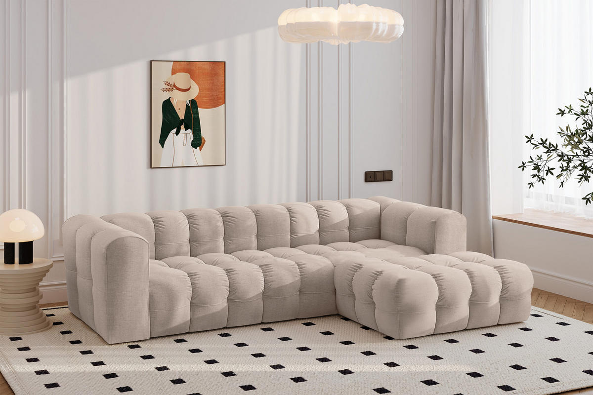 ECKSOFA L-form BALOO L, Chenille-Stoff Moly, Beige, Rechts - Beige, Holz (280/193cm) - Kaiser Möbel