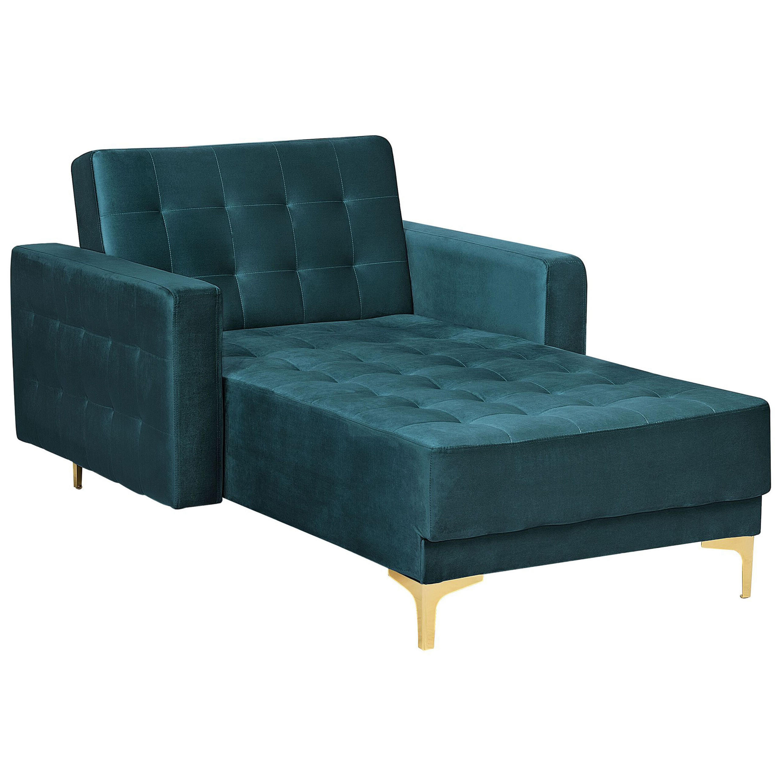 CHAISELONGUE Samtstoff blaugrün/gold Aberdeen - Goldfarben/Grün, Textil (107/83/168cm) - Beliani