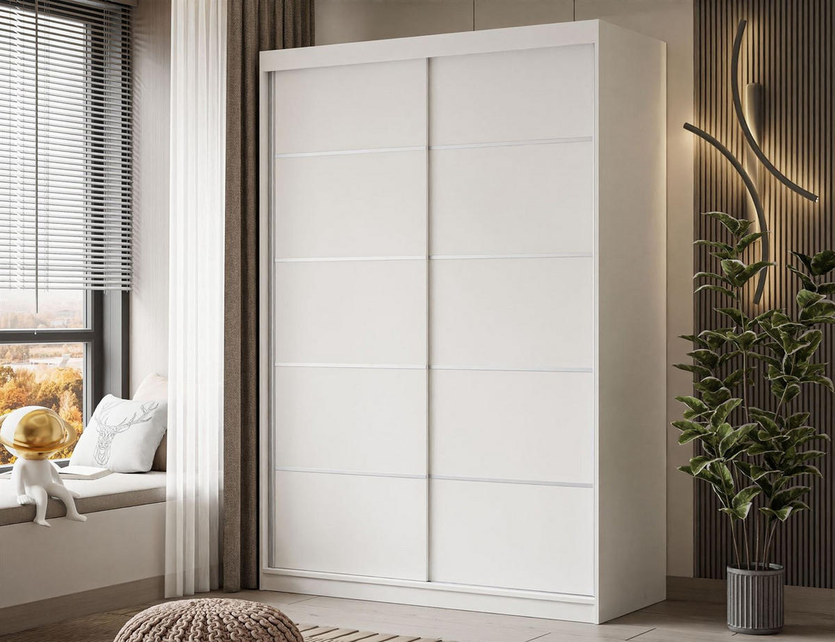 KLEIDERSCHRANK CAMARO PLUS 150 cm Schiebetürenschrank Weiß - Weiß, Holzwerkstoff (150/215/59cm) - Lookway