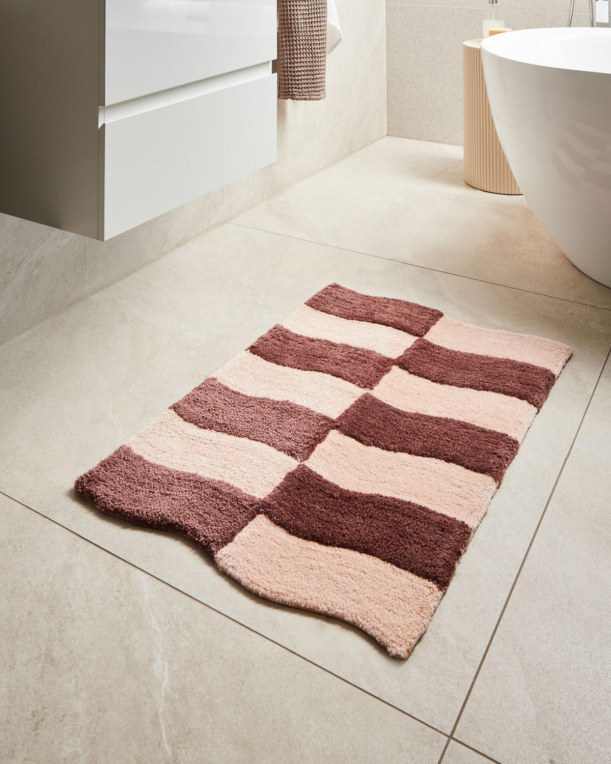 KOUPELNOVÁ PŘEDLOŽKA Hnědá/Béžová 60/90 cm Diwana - hnědá/béžová, textil (60/90cm) - Beliani