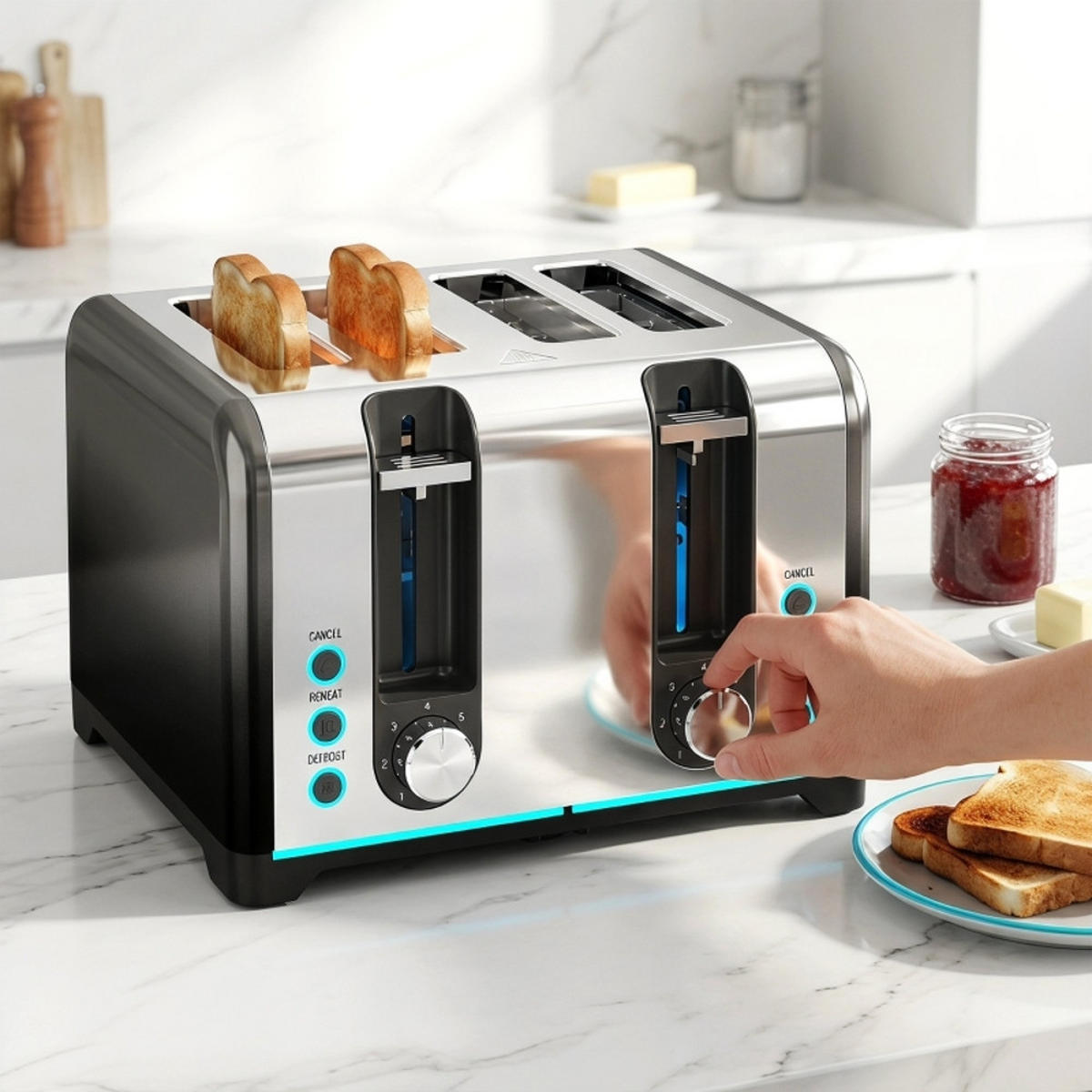 TOASTER 4-SCHEIBEN- 7 Bräunungsstufen, Auftaufunktion, Schwarz, 26,4/15,6/18,9 cm - Schwarz, Kunststoff (15.6/18.9/26.4cm) - Rolipo
